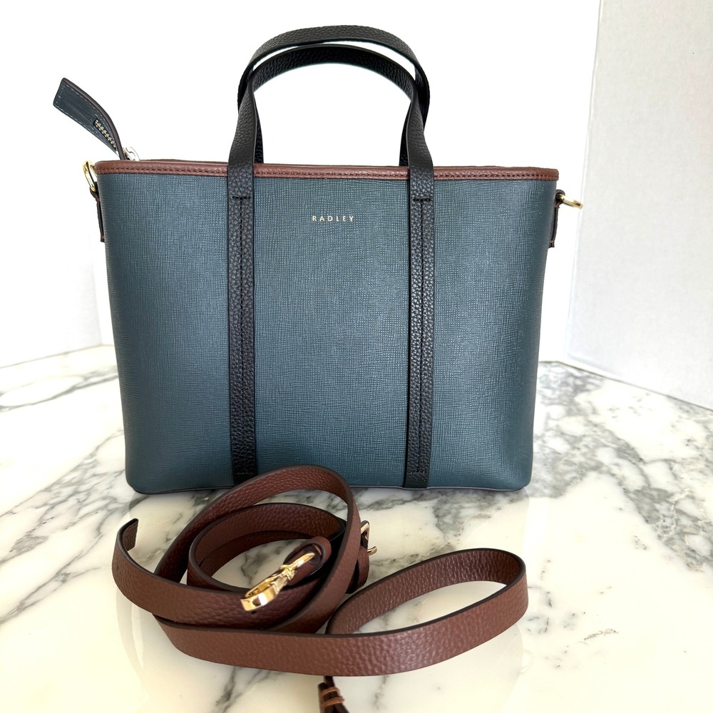 Radley London Templeton Place Blue/Brown leather Small Ziptop Grab Crossbody Bag - Picture 10 of 16